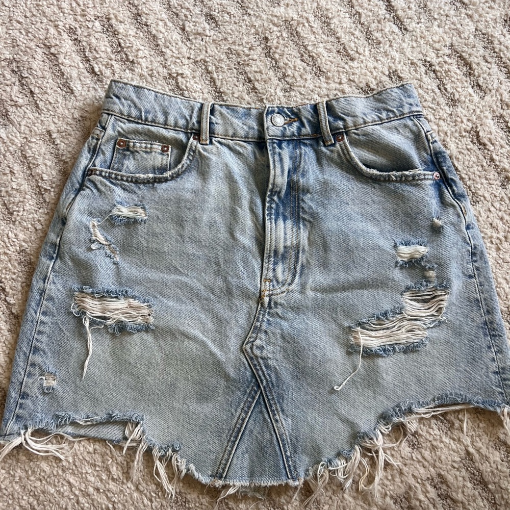 Pilcro Light Blue Distressed Denim Mini Skirt